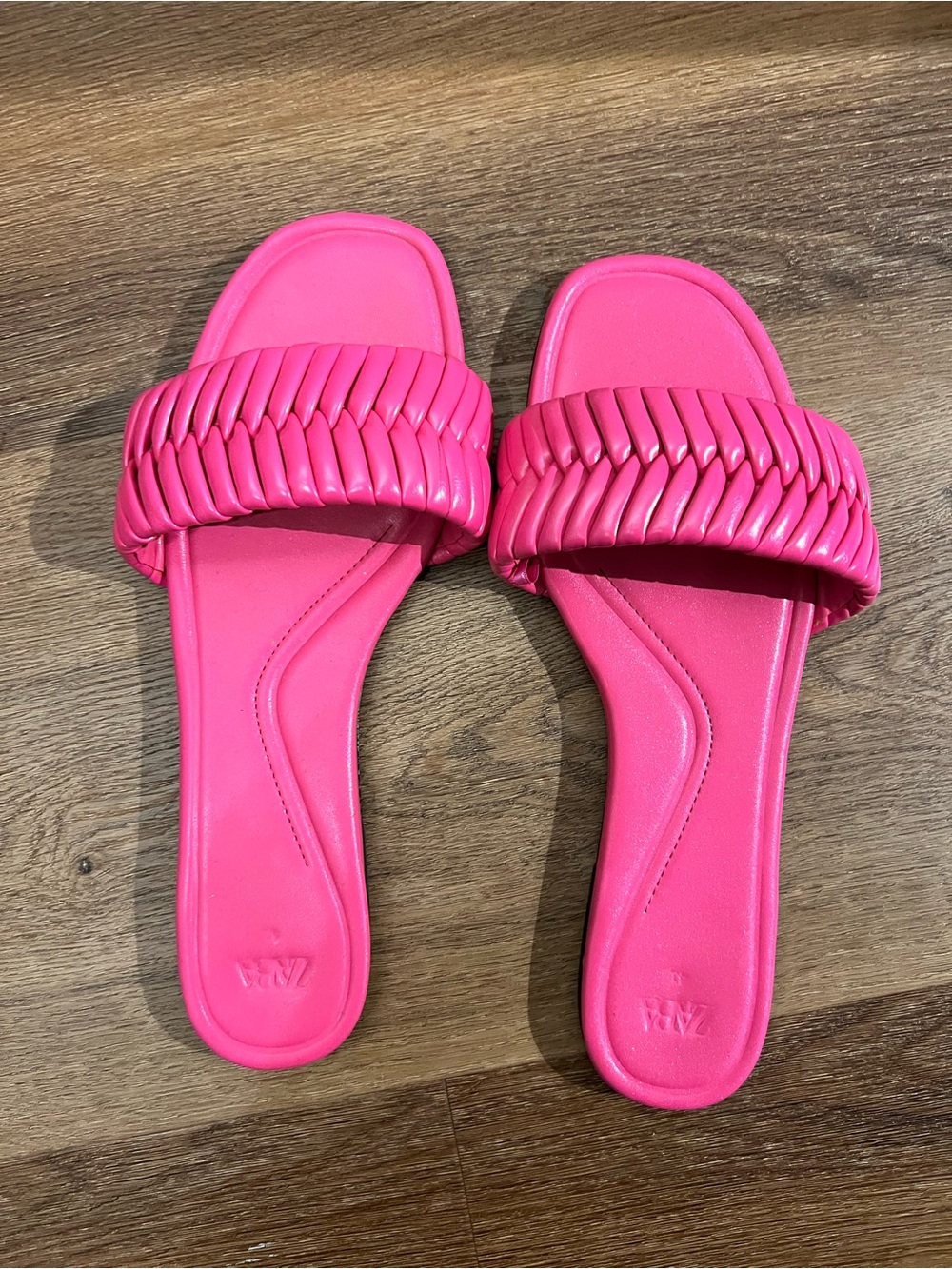 Zara Neon Pink Braided Slide Sandals